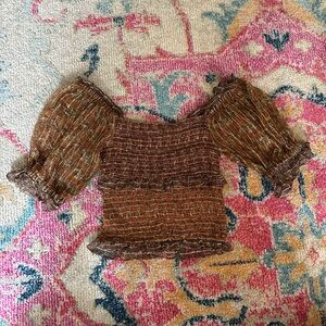 Anthropologie Brown and Gold Ruched Top